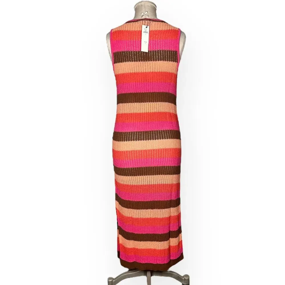 New $120 BANANA REPUBLIC Open-Stitch Midi Sweater Knit Dress Striped Pool Beach